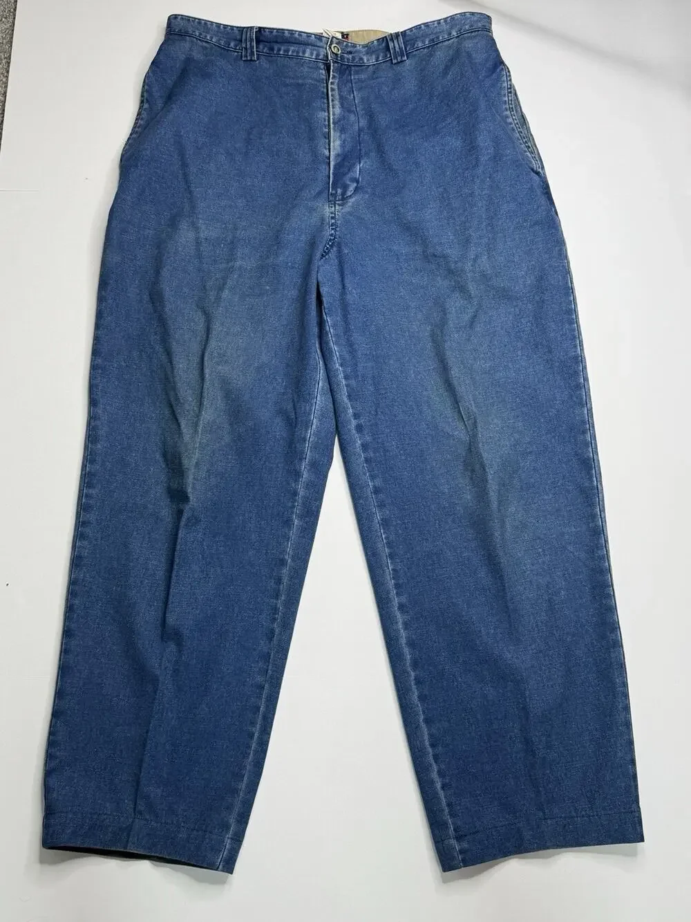 Tommy Hilfiger Vintage Mens 34x32 Blue Cotton Pants Pleated Baggy 90s